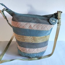 RADLEY BLUE BEIGE LEATHER SUEDE SHOULDER BAG HANDBAG BUCKET STYLE