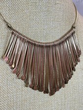 Vintage Artisan Copper & Brass Rod Fringed Choker Bib Necklace Tribal Torque 436