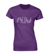 MEOW CAT LADIES T SHIRT FUNNY ANIMAL LOVER GIFT TOP KITTENS CUTE FASHION IDEA