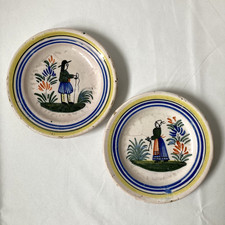 Plate Pair | Henriot Quimper | Folk Art | Faience | Vintage Ceramic | 15cm