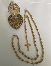 Antique Gold Gilded Silver Filigree Rosary And Keepsake Box