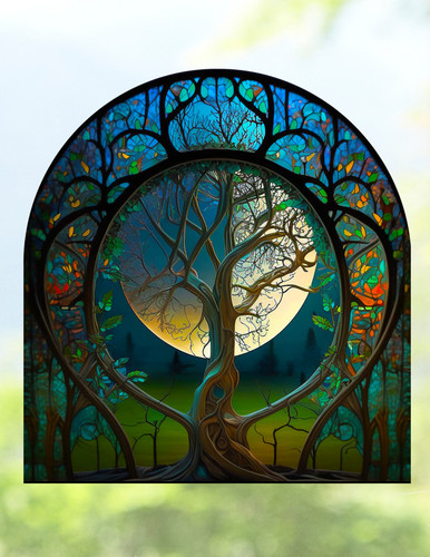 Tree faux stained glass - tree,