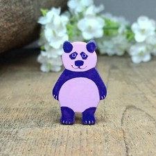 Purple Panda Gift Handmade Panda Brooch Pin Cute Wooden Panda Magnet Panda Badge