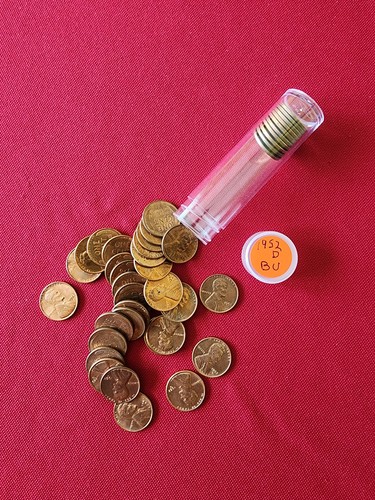1952 wheat penny - 1952, roll/tube