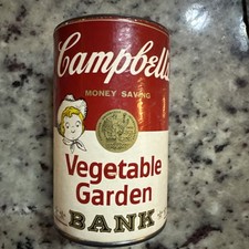 Vintage Campbell's Vegetable Garden Soup Tin Bank with original contents!
