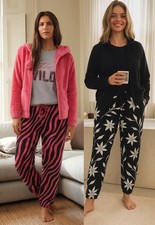 Ex uk Store 3 Piece Lounge Wear Pyjamas Womens Cotton & Fleece Ladies PJ Set