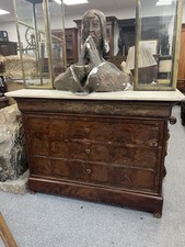 Antique 19th Century French Walnut Louis White Marble Topped Chest of Drawers