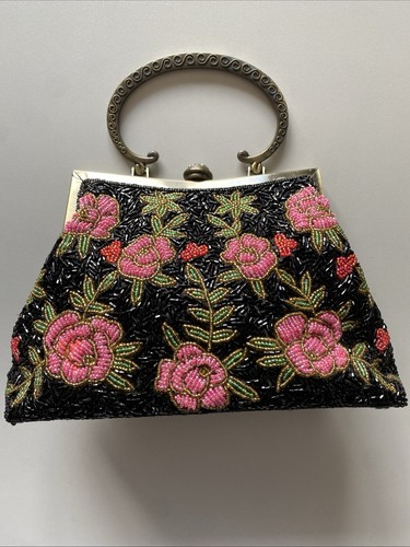 Vintage beaded purse - purse, floral