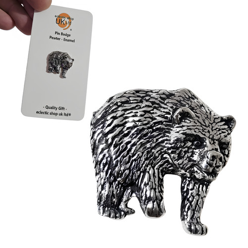 Bear pin badge - badge, pewter