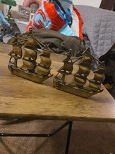 Vintage Pair of Brass Clipper Ship Galleon Bookends Nautical Sailing