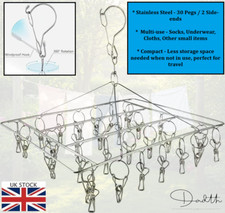 30 Clip Stainless Steel Drying Rack. Swivel Hook Windproof Sock, Garment Dryer!