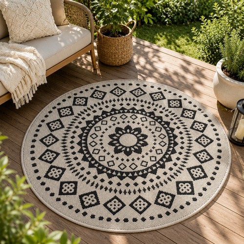 Round boho flatweave rug 100cm - boho,