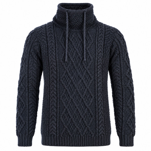 Men merino wool cowl neck - wool,