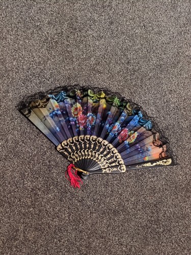 Ladies rose lace black fan - rose,