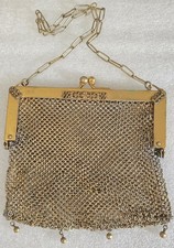 Antique German Silver Brass Intricate Design Chain Mail Mesh Purse With Dangles