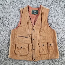 Orvis Waistcoat Mens Large Brown Leather Jacket Fishing Hunting Pockets Gilet