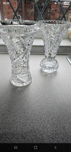 Pair vintage crystal vases - of,