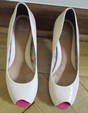 Clarks Plus Nude Patent Leather Peep Toe Heels 4