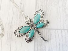 24" Long Large Butterfly Necklace Dragonfly Pendant Turquoise 