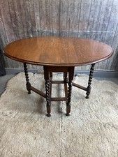 Vintage Rustic Solid  Oak Barley Twist Gate Leg Dining Table