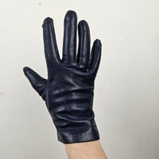 Navy Gloves Faux Leather Vintage Driving Gloves Size 7