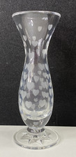 Marquis by Waterford Romance Footed Crystal Vase Etched Hearts 18cm Tall