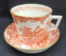 Vintage Royal Crown Derby Red Aves Breakfast Cup and Saucer