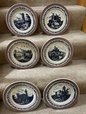 Full Set Of Vintage Blue Red Enrico Gonin Litho Fine Italy China Plates