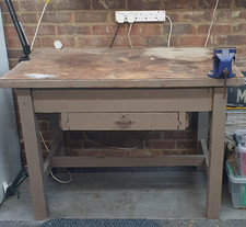 Vintage Wooden Work Bench with Vice