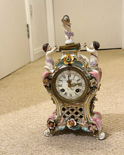 Porcelain floral mantel clock - floral,