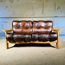 Nielaus Møbler Two-Seater Sofa Danish Design, Solid Oak, Hand-Dyed Leather #A253
