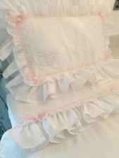 Romany Style Baby Bedding Ruffles and Lace Handmade Cot Quilt + Cot Pillowcase 