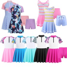 Freebily Girls Swimsuit Printed Swim Dress with Shorts Rash Guard Swimwear