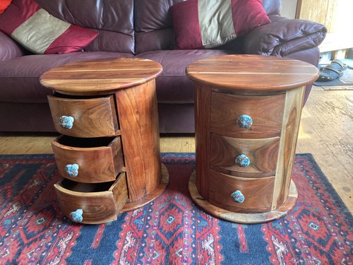 Hardwood drum tables with