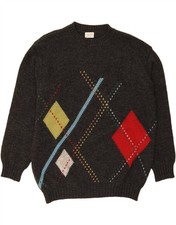 BENETTON Mens Crew Neck Jumper Sweater XL Grey Argyle/Diamond AZ14