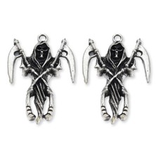 Tibetan Silver Charms Grim Reaper Skull Death Scythe 55mm x 39mm 3pcs C461