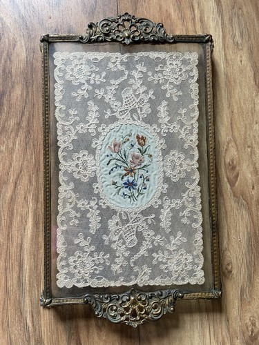 Vintage glass encased floral - encased,