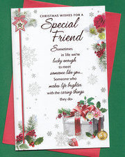 Special Friend Christmas Card 9"x6" Xmas Floral Long Verse Nice Message Words