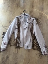 Glamorous Pink Faux Suede Biker Jacket -Western Fringe & Embroidery
