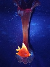 Red Murano style  hand blown red tall vase with Amberina Fish