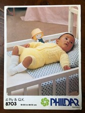 Phildar 8703 knitting pattern baby QK / 4 ply lace panel cardigan & rib pants