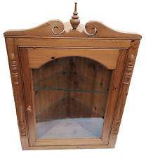 Vintage Pine Corner Wall Cupboard Farmhouse Glass Display Shelves Door Kitchen