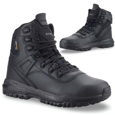 Mens Leather Waterproof Zip Up Hiking Work Ankle Biker Boots Trainers Shoes Size