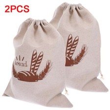 2Pcs/set Linen Bread Bags Bread Reusable Portable Food Bread Bag For Homemade UK