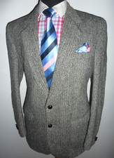HARRIS TWEED Wool Jacket Grey Herringbone Blazer Sport Coat 40 L ABC Countrywear