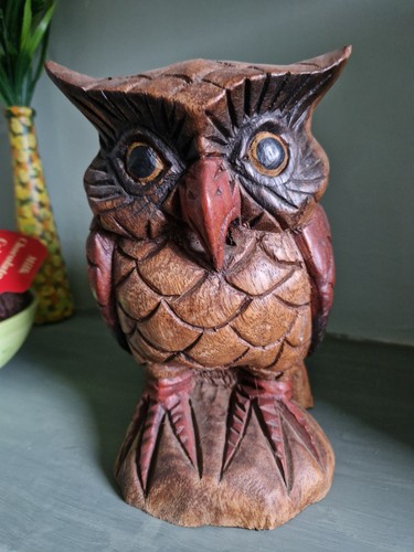 Carved wood owl ornament - wood,