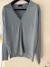 John Smedley Men's Blue 100% Merino Cardigan In Size medium/large