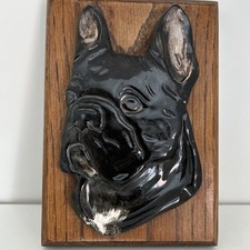 Vintage Harrods, French Bulldog Pottery Head Mounted On Wood