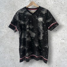 Men's Ecko Unltd. Black Grey Camouflage V-Neck T-Shirt Large L Varsity Striped T