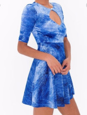 American Apparel Cali Sun & Fun blue velvet sparkle underwater skater dress L 